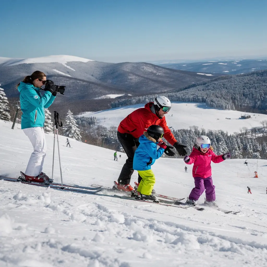 Счастливая семья, отдыхающая на пляже, строящая песчаные замки.